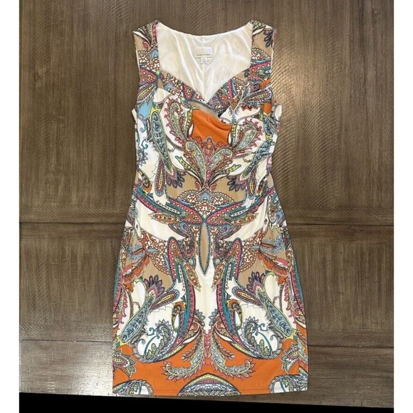 Donna Morgan Womens Size 8 Sleeveless Draped Sheath Dress Multicolor Paisley - Picture 12 of 12